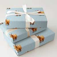Adorable Winter Cattle Gift Wrap, Santa Highland Cow Wrapping Paper, Rustic Farm Animal Holiday Wrapping Paper, Christmas Gift Wrap Paper Roll