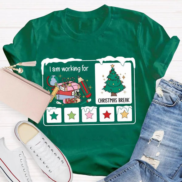 Stars and Christmas Tree Graphic Tee, Working for Christmas Break Shirt, Humorous Teacher Holiday T-Shirt, Christmas Break Pr