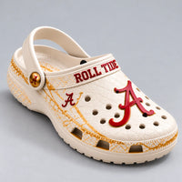 ROLL TIDE - ALA Script Monogram in Cream and Crimson Clogs