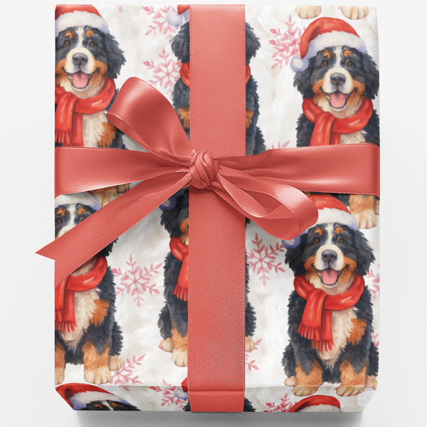 Snowy Santa Dog Gift Wrap, Bernedoodle Christmas Wrapping Paper, Doodle Breed Winter Present Paper, Pet Lover Xmas Wrapping P