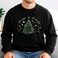 Minimalist Christmas Tree Sweatshirt, All Is Calm All Is Bright Sweatshirt, Holiday Tree Sweater, Christmas Crewneck, Comfy Holiday Pullover