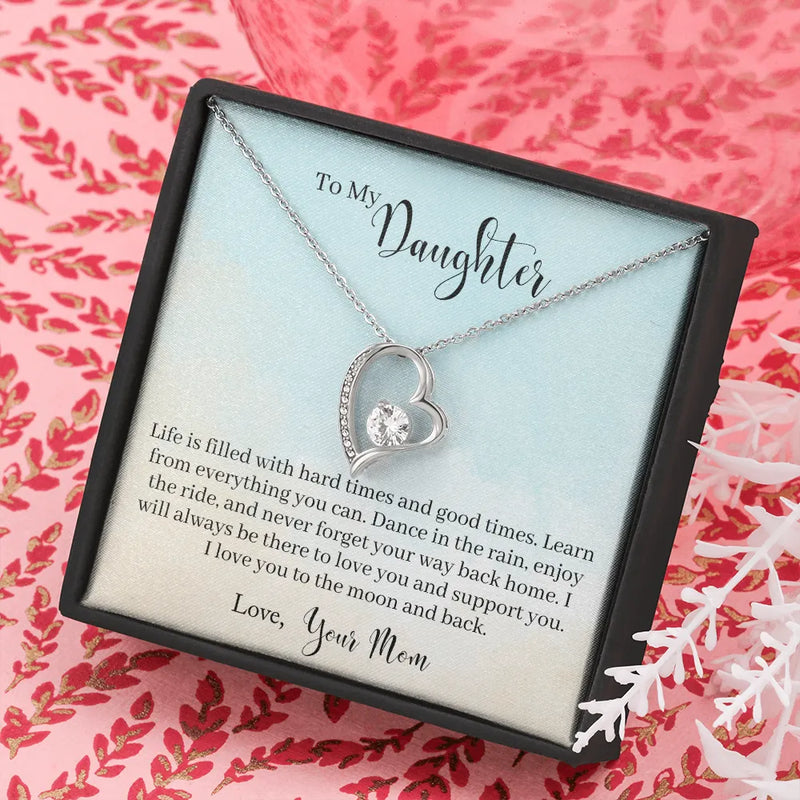 14K White Gold CZ Heart Pendant, Forever Love Heart Necklace for Daughter, Sentimental Mom to Daughter Jewelry, Birthday Christmas Keepsake