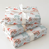 Coastal Crab Christmas Gift Wrap, Santa Claws Crab Wrapping Paper, Nautical Watercolor Crab Wrapping Paper, Beach Holiday Crab Gift Wrap