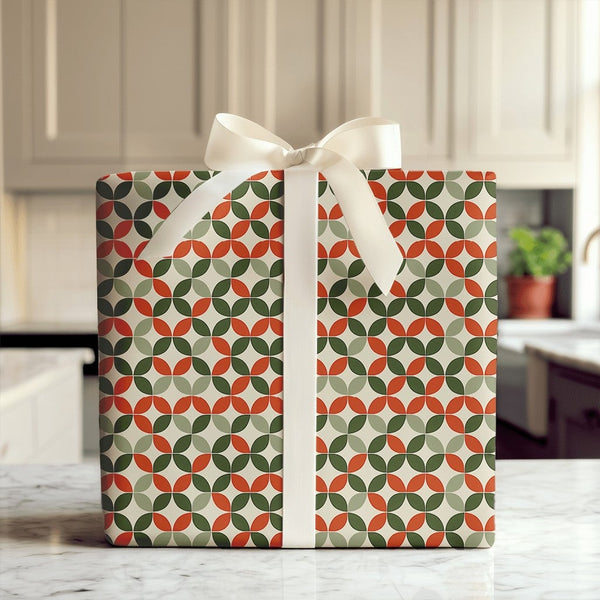 Mid-Century Modern Gift Wrap, Retro Geometric Christmas Wrapping Paper, Vintage Holiday Petal Gift Wrapping Paper, Xmas Gift 