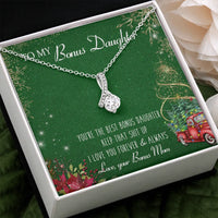 Dainty Cubic Zirconia Ribbon Necklace, Bonus Daughter Necklace, Bonus Daughter Pendant, Christmas Present from Bonus Mom, Stepdaughter Necklace