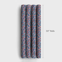 Red and Blue Forest Gift Wrap, Watercolor Pine Tree Wrapping Paper, Winter Holiday Tree Wrapping Paper Roll, Rustic Christmas Present Wrap