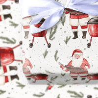 Humorous Grilling Santa Wrapping Paper, BBQ Santa Ribs Wrapping Paper, Red Kettle Grill Christmas Wrapping Paper, Holiday BBQ Gift Wrap Roll