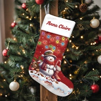 Adorable Holiday Lights Christmas Stocking, Personalized Snowman Christmas Stocking, Custom Name Winter Holiday Stocking, Family Fireplace Decor