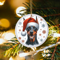 Doberman Christmas Tree Ornament, Doberman Pinscher Santa Hat Ornament, Adorable Dog Breed Ceramic Ornament, Pet Lover Xmas Decor, Puppy Present