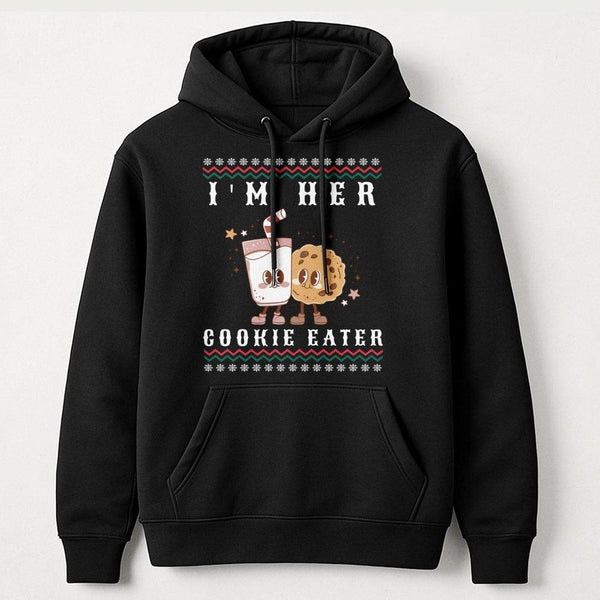 Humorous Matching Christmas Couples Hoodie, Im Her Cookie Eater Hoodie, Adorable Holiday Baking Hooded Sweatshirt, Retro Xmas