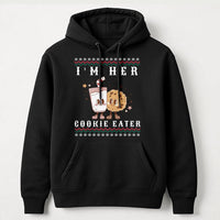 Humorous Matching Christmas Couples Hoodie, Im Her Cookie Eater Hoodie, Adorable Holiday Baking Hooded Sweatshirt, Retro Xmas Pullover Hoodie