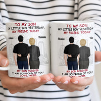 Custom Mother and Son Coffee Mug, To My Son Mug, Proud Mom Illustration Ceramic Cup, Sentimental Birthday Christmas Present for Son