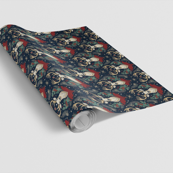 Winter Woodland Reindeer Gift Wrap, Christmas Deer Wrapping Paper, Vintage Holiday Deer Wrapping Paper, Xmas Present Wrap, Ho