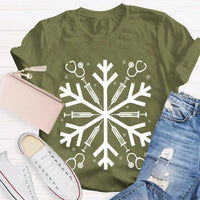 Snowflake Holiday Graphic Tee, School Nurse Christmas T-Shirt, Winter RN Nurse Shirt, Festive Hospital Staff Tee, Nurse Xmas Present