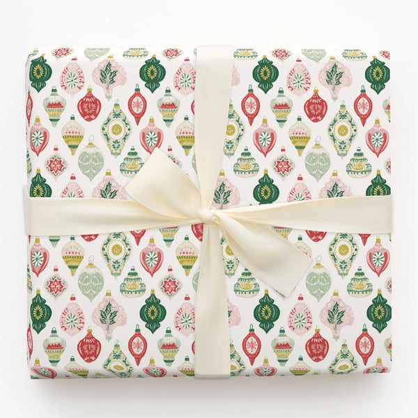 Retro Christmas Ornament Gift Wrap, Vintage Ornament Wrapping Paper, Festive Xmas Ornament Wrapping Paper, Colorful Holiday W