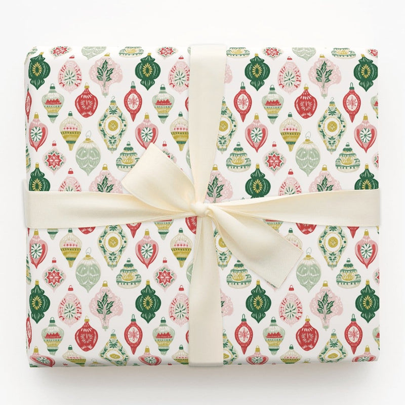 Retro Christmas Ornament Gift Wrap, Vintage Ornament Wrapping Paper, Festive Xmas Ornament Wrapping Paper, Colorful Holiday Wrapping Paper