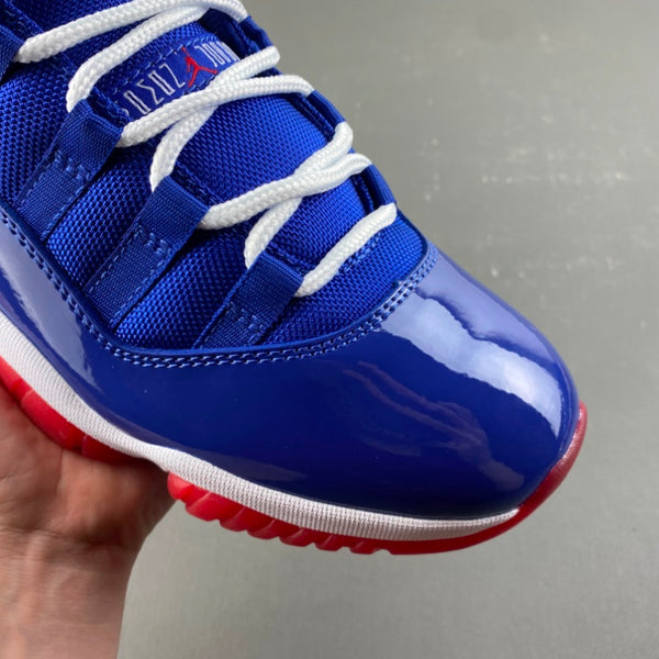 Low Top Sneakers, Royal Blue White Red Colorway, Patent Leather Footwear, Lace Up Design, Casual Gift for Sneaker Fans