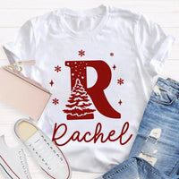Custom Name Snowflakes Graphic Tee, Personalized Christmas Tree T-Shirt, Family Matching Christmas Shirt, Custom Holiday Tree Present