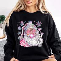 Retro Disco Ball Hat Bubblegum Christmas Crewneck, Cool Santa Sweatshirt, Humorous Pink Santa Sweatshirt, Adorable Holiday Pullover Sweatshirt