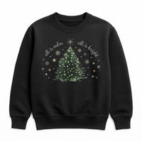 Watercolor Pine Tree Sweatshirt, All is Calm All is Bright Sweatshirt, Minimalist Christmas Crewneck, Winter Nature Pullover Sweatshirt Present