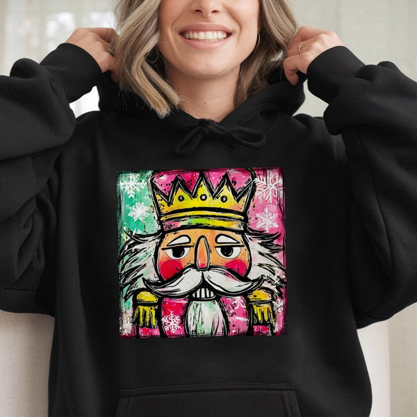 Watercolor Holiday Sweatshirt, Nutcracker Christmas Hoodie, Adorable Festive Xmas Art Hoodie, Nutcracker Ballet Graphic Hoodi