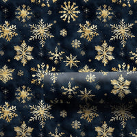 Navy Blue Winter Holiday Gift Wrap, Gold Snowflake Wrapping Paper, Luxury Snowflake Wrapping Paper, Elegant Christmas Present Paper Roll