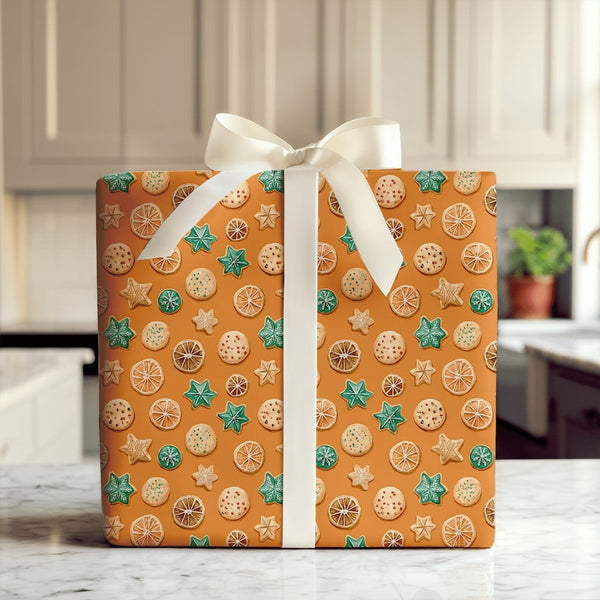 Dried Citrus Slice Wrapping Paper, Christmas Cookie Wrapping Paper, Watercolor Holiday Gift Wrap, Festive Baker Present Wrapp
