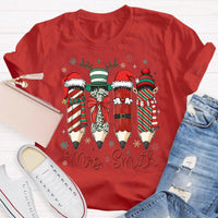 Adorable Pencil Holiday T-Shirt, Personalized Teacher Christmas Shirt, Custom Teacher Tee, Festive School Graphic Shirt, Holiday Teacher Present