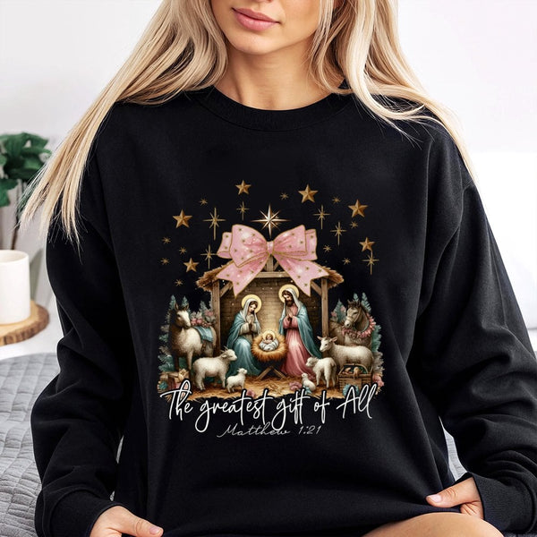 Nativity the Greatest Present of All Sweater, Nativity Scene Sweatshirt, Religious Nativity Christmas Crewneck, Christian Hol