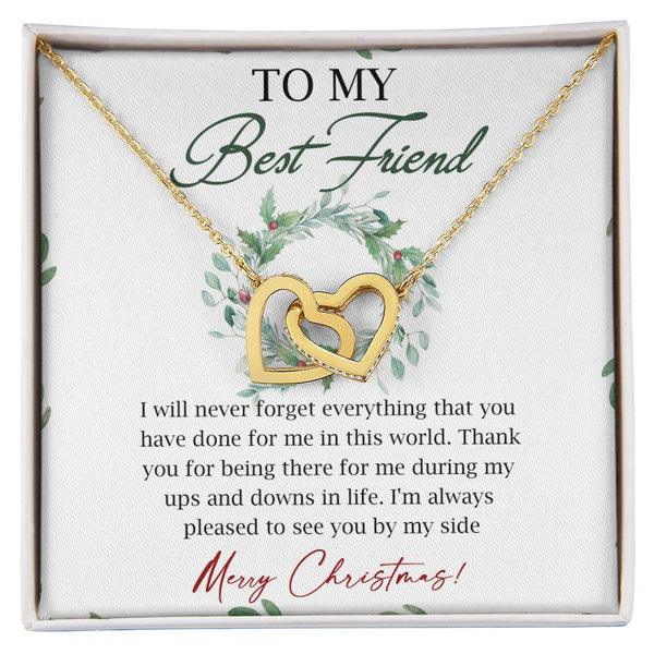 CZ Crystal Two Heart Pendant, Best Friend Christmas Interlocking Hearts Necklace, Friendship Linked Heart Necklace, Holiday P