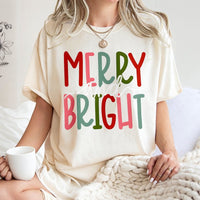 Typography Christmas Shirt, Merry and Bright Christmas T-Shirt, Retro Holiday Graphic Tee, Matching Family Christmas T-Shirt, Xmas Present