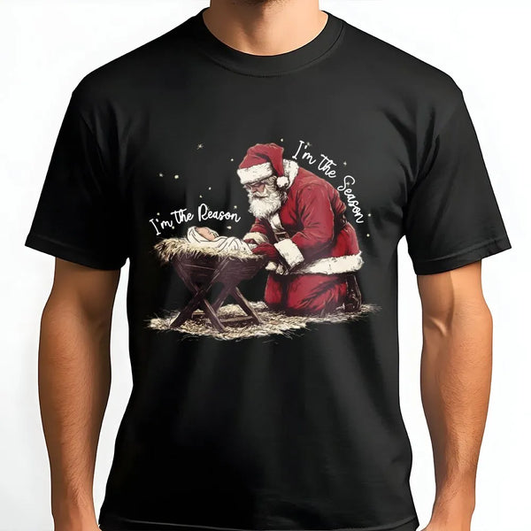 Reason for the Season Christmas Shirt, Santa Kneeling Before Baby Jesus T-Shirt, Christian Holiday Faith Tee, Believer Xmas P