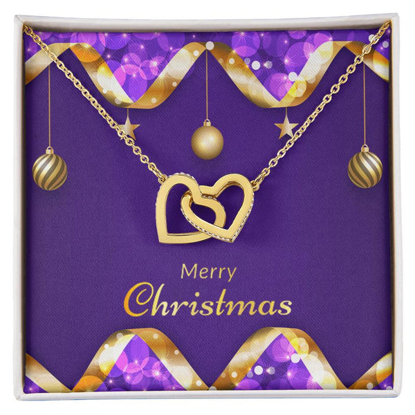 CZ Crystal Heart Pendant, Interlocking Hearts Necklace, Romantic Christmas Necklace, Double Heart Jewelry for Women, Holiday 