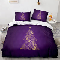 Christmas Tree Bedding Set, Golden Snowflake Duvet Cover Set, Holiday Quilt Cover, Merry Xmas Comforter Cover, Winter Bedroom Decor