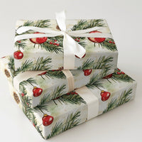 Pine Branch Christmas Gift Wrap, Watercolor Red Ornament Wrapping Paper, Pinecone Berry Wrapping Paper