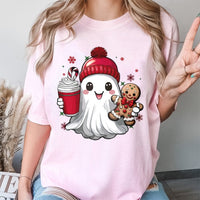 Gingerbread Man Holiday Tee, Adorable Christmas Ghost T-Shirt, Spooky Xmas Graphic Shirt, Retro Winter Holiday T-Shirt, Festive Present for Women