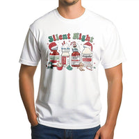 Nurse Holiday Graphic Tee, Silent Night Medical Christmas T-Shirt, Humorous ICU Pharmacy Shirt, Healthcare Worker Christmas Shirt, RN Present
