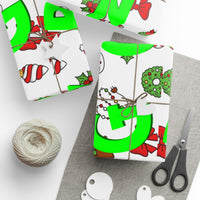 Festive Holiday Icons Gift Wrap, Green Joy Christmas Wrapping Paper, Xmas Pattern Wrapping Paper, Seasonal Holiday Gift Wrapping Paper Roll