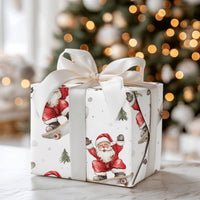 Snowy Tree Santa Gift Wrap, Skateboarding Santa Wrapping Paper, Whimsical Christmas Wrapping Paper, Adorable Skater Santa Present Wrap