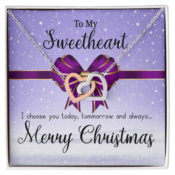 Romantic CZ Crystal Double Heart Pendant, Interlocking Hearts Necklace, Surgical Steel Linked Hearts Jewelry, Christmas Prese
