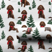Festive Brown Dog Holiday Gift Wrap, Spaniel Christmas Wrapping Paper, Winter Dog Wrapping Paper, Adorable Spaniel Christmas Gift Wrap Roll