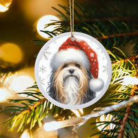 Santa Hat Snowflake Dog Ornament, Havanese Dog Christmas Ornament, Winter Havanese Ceramic Ornament, Tree Hanging Decor, Dog Lover Present