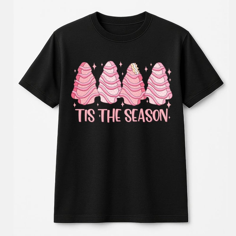 Tis the Season Cake Shirt, Christmas Tree Cake T-Shirt, Adorable Holiday Snack Graphic Tee, Pink Christmas Cake T-Shirt, Women Holiday Present