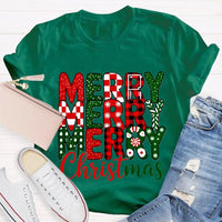Festive Holiday Graphic T-Shirt, Merry Christmas Plaid Snowflakes Shirt, Buffalo Plaid Christmas Tee, Winter Season Womens Apparel