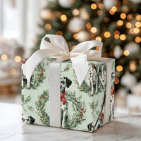 Sage Green Dog Gift Wrap, Dalmatian Puppy Christmas Wrapping Paper, Wreath Present Wrap, Pet Lover Holiday Wrapping Paper, Xmas Gift Wrap