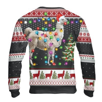 Santa Hat Llama Holiday Sweater, Llama Ugly Christmas Sweater, Festive Christmas Lights Sweater, Humorous Animal Lover Xmas Crewneck Present