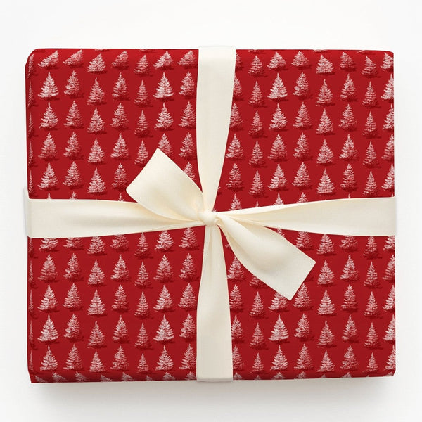 White Pine Tree Pattern Gift Wrap, Red Christmas Wrapping Paper, Classic Rustic Holiday Gift Wrapping Paper, Winter Season Pa