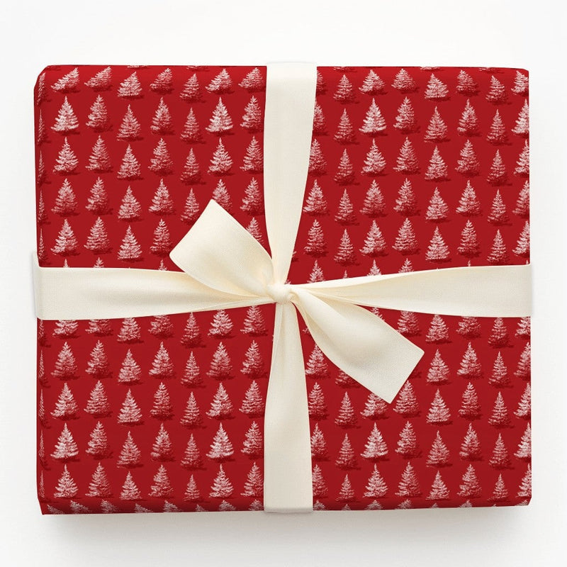 White Pine Tree Pattern Gift Wrap, Red Christmas Wrapping Paper, Classic Rustic Holiday Gift Wrapping Paper, Winter Season Paper Roll
