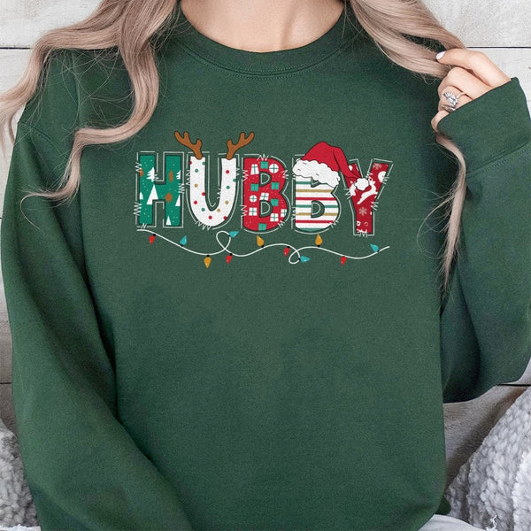 Reindeer Antler Hubby Holiday Sweater, Hubby Christmas Sweatshirt, Husband Christmas Sweatshirt, Matching Couples Crewneck, P
