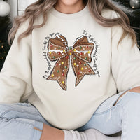 Coquette Holiday Cookie Sweater, Gingerbread Bow Christmas Sweatshirt, Adorable Xmas Graphic Crewneck, Winter Pullover, Festive Present for Women